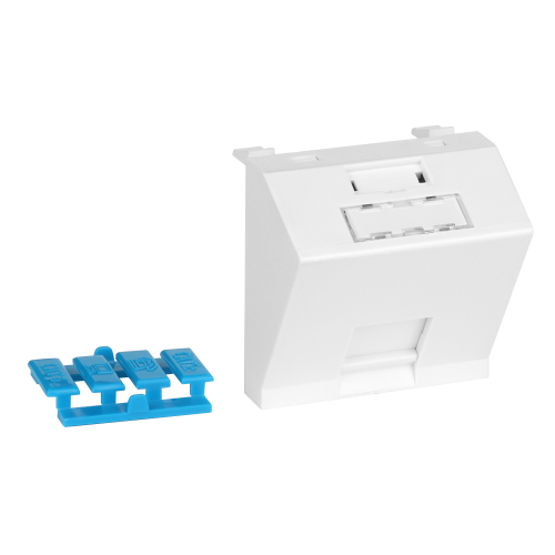 45x45 insert for 1 Keystone, angled, with shutter, labels and icons, white